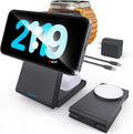 Foldable 3 in 1 Charging Station for Multiple Devices, Travel Wireless Charger for MagSafe Charger Stand, Magnetic Charging Stand for iPhone 16/15/14/13/12 for iWatch AirPods Black