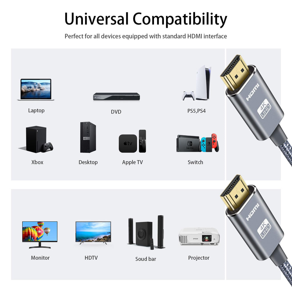 LEADSTAR HDMI Cable 4K 50 ft / 15M, Long High Speed HDMI 2.0 Cord Braided | Ultra HD, 1080p, ARC, 3D, HDCP 2.2 | for Xbox, PS5, TV, Laptop, Monitor