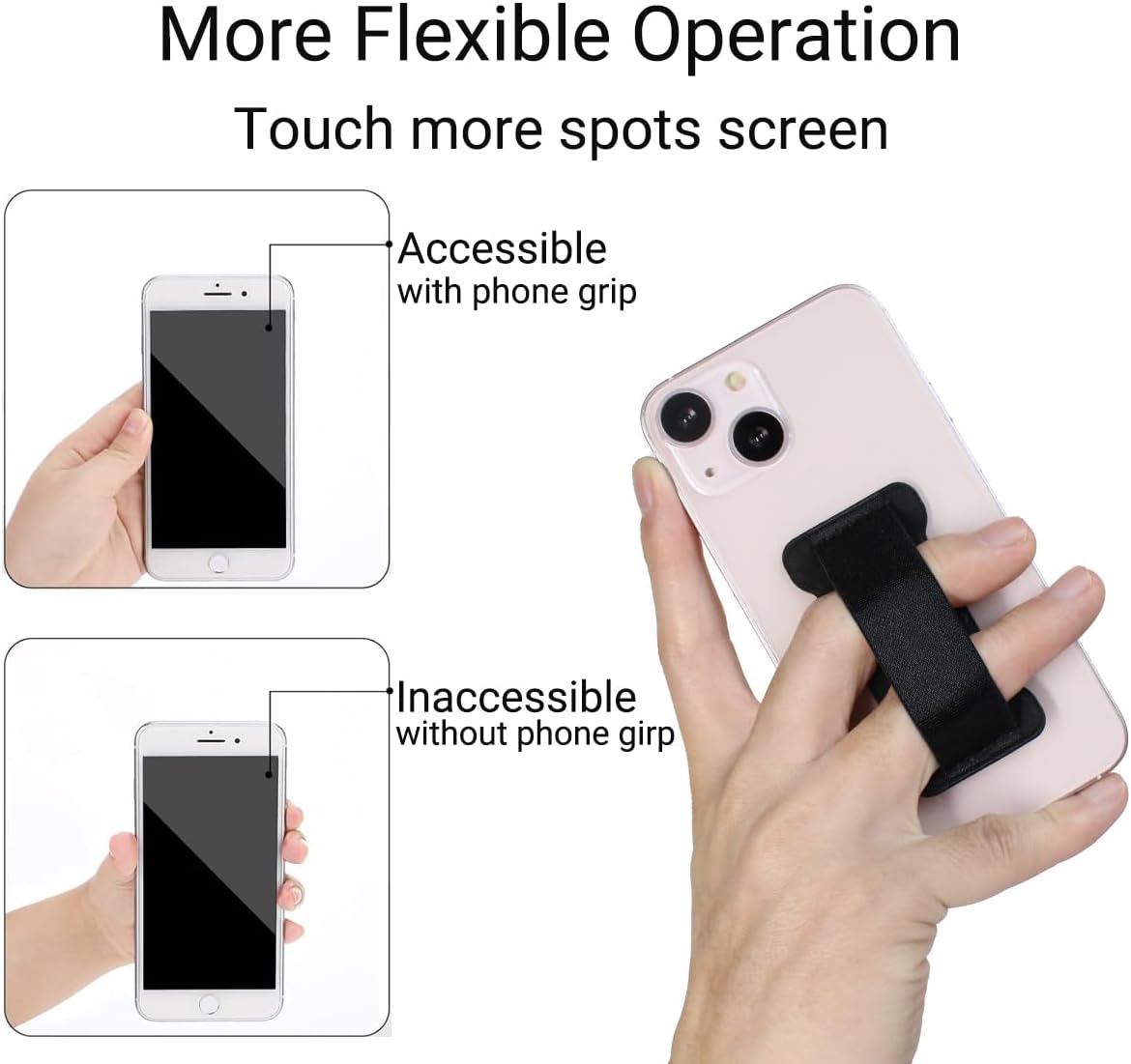 Phone Grip Holder for Hand, Universal Finger Strap Phone Holder, Finger Selfie Grip Compatible with Most Smartphones (Black Purple) -2Pack