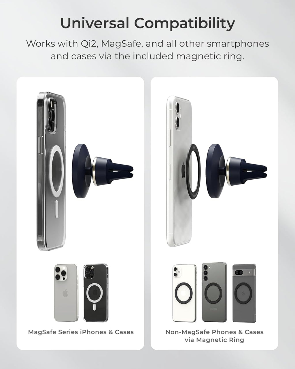 iOttie Velox MagSafe Compatible Air Vent Car Phone Holder. Unversal Magnetic Car Phone Mount for iPhone 12/13/14/15/16 Series & Android Phones via Included Magnetic Ring Adapter