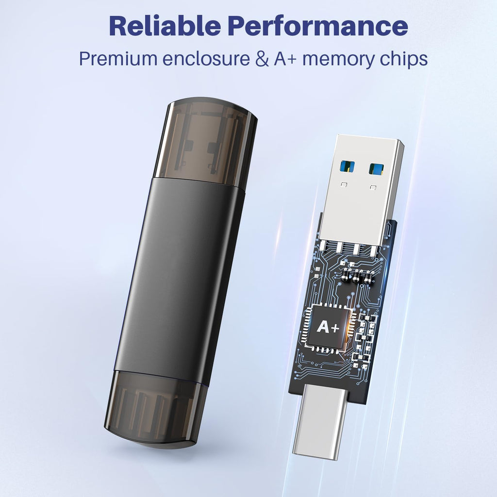 128GB USB C Flash Drive Dual USB 3.0 Flash Drive Type C + USB A Portable Type-C Flash Drive 2-in-1 USB-C Thumb Drive for Smartphone Tablet Computer Mac iPhone 15 Black