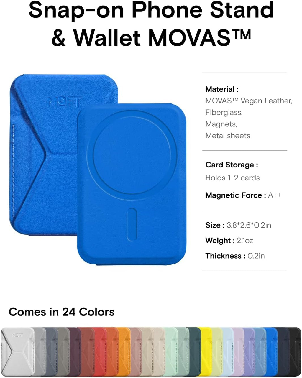 MOFT Magnetic Wallet Stand Compatible with iPhone 16/15/14/13/12 Series, Angle Adjustment & Magsafe Compatible MOVAS Phone Stand,Sapphire
