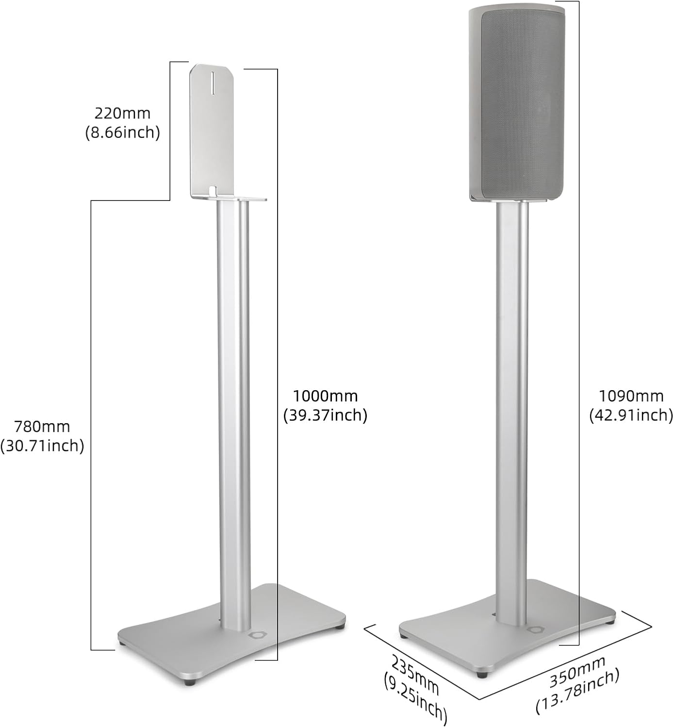 Luxury Floor Stand for Sony HT-A9M2 HT-A9 SA-RRS5 - Aerospace Aluminum Speaker Stand with Adapter Kits, Hi-End Home Theater Accessory, Silver Finish