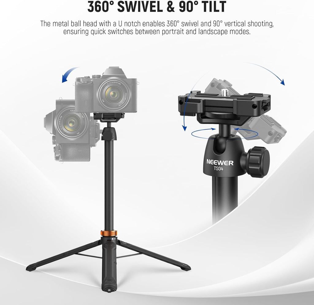 NEEWER BASICS 59"Selfie Stick Tripod Compatible with iPhone & DLSR Camera, Small Metal Compact Portable Travel Desk Stand with Remote Ball Head 2in1 Cell Phone Holder Mount for Video Recording Filming