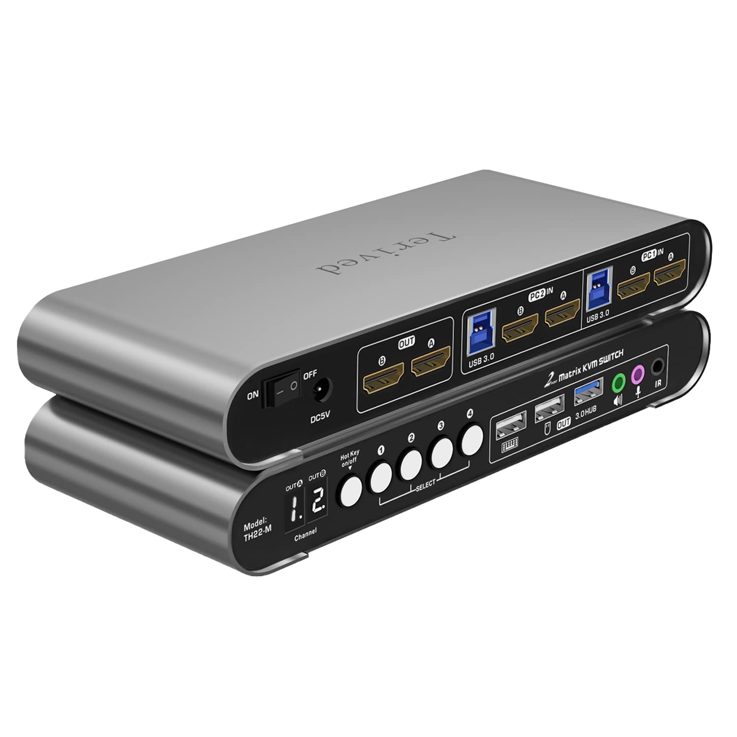 2 Computers 2 HDMI Monitors Matrix Automatic KVM Switch 4K@60Hz, Hotkey Switching, EDID, Digital Display and Aluminum Shell, USB 3.0 Hub Audio Microphone with Cables