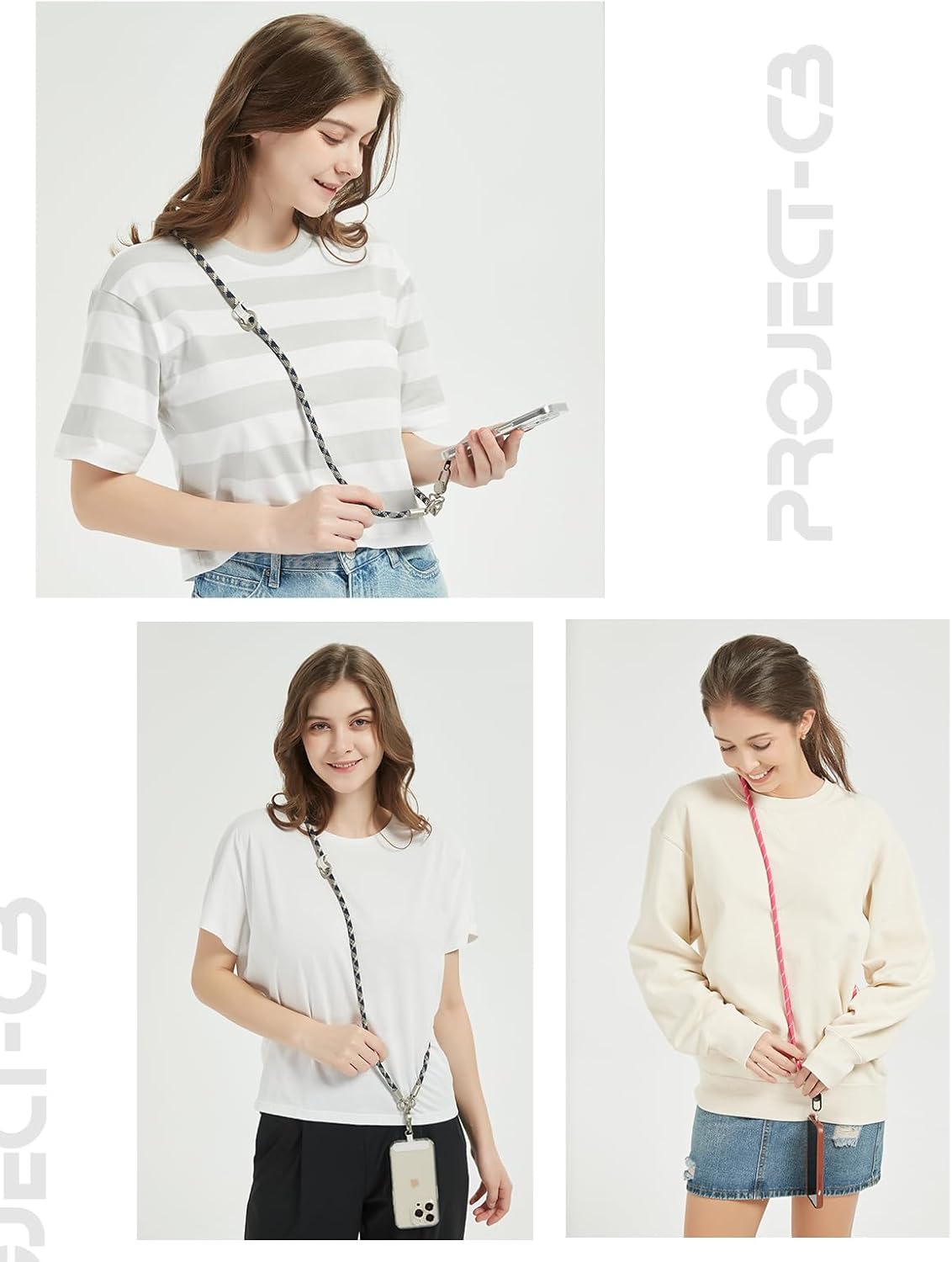project-cb Phone Lanyard×1,Phone Tether Tab×2, Crossbody Cell Phone Lanyard,Rope Lanyard,Universal Adjustable Phone Strap(Titanblue-S)