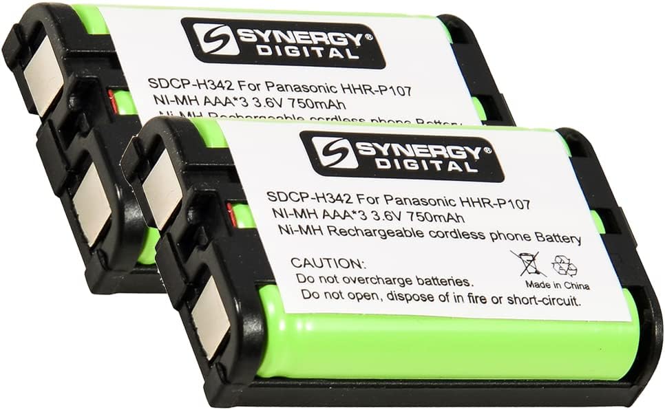 Synergy Digital Cordless Phone Battery, Compatible for Panasonic HHR-P107 Cordless Phone Combo-Pack Includes: 2 x SDCP-H342 Batteries