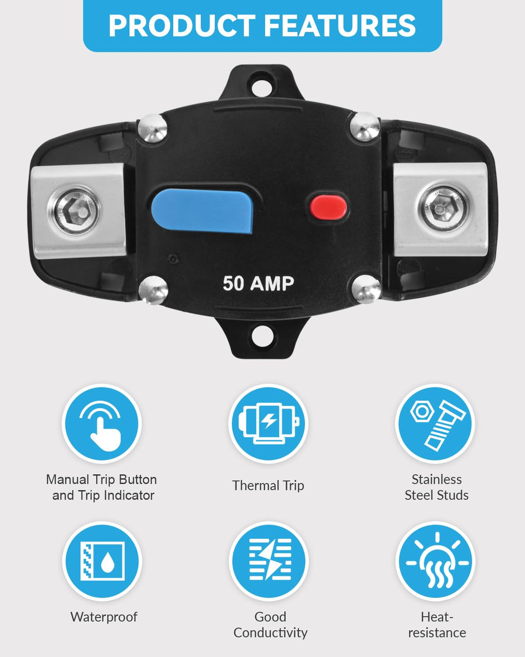 200 Amp Circuit Breaker 12-48 Volt DC 200A Self Recovery Resettable High Amp Circuit Breaker with Manual Reset Button for Automotive RV Marine Boat Car Audio and Amps Protection