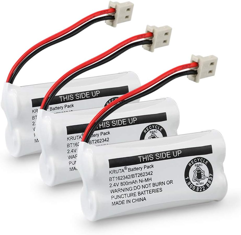 Kruta BT162342 BT262342 2.4v 800mah Cordless Phone Batteries Compatible with BT183342 BT283342 BT166342 BT266342 VTech CS6114 CS6419 CS6719 at&T EL52300 CL80111 Handset Telephone (Pack of 3)
