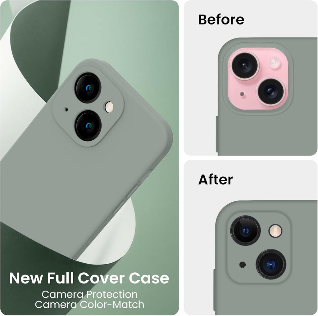 FireNova Designed for iPhone 15 Plus Case, Silicone [Camera Protection] Case with [2 Screen Protectors], Soft Anti-Scratch Microfiber Lining Inside, 6.7 inch, Calke Green