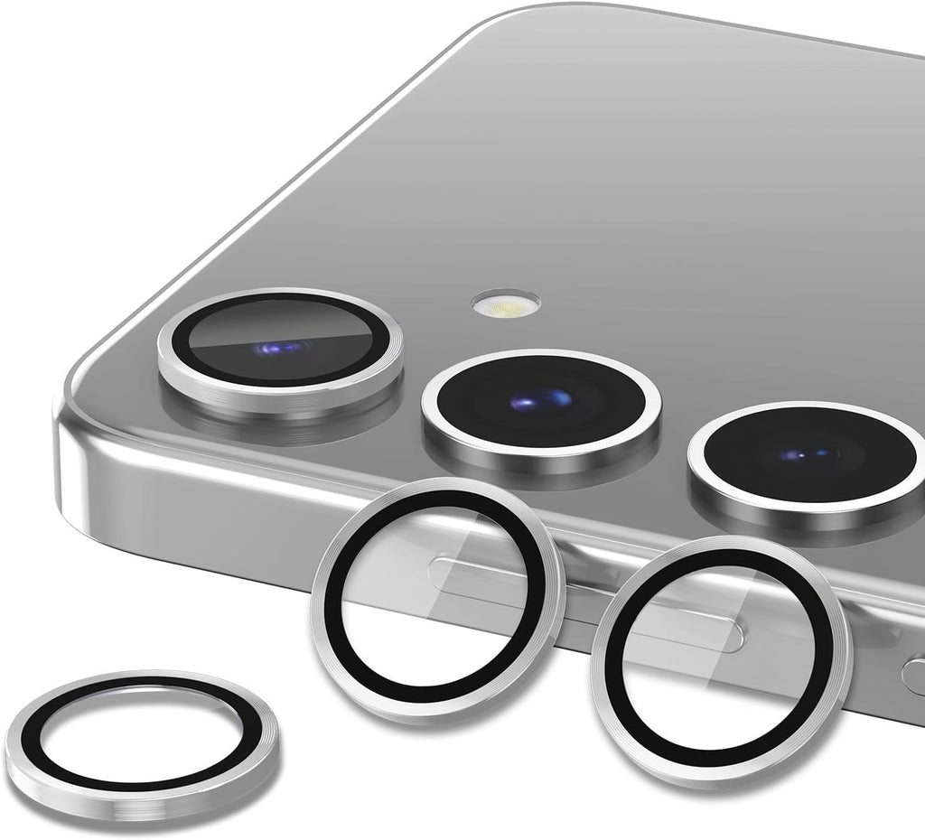 for Samsung Galaxy S25 Plus Camera Lens Protector, Individual Metal Ring Tempered Glass Lens Cover, [Strong Adsorption] Scratch Resistant Ultra-Thin HD Clear Lens Cover, 1 Set-Silvery