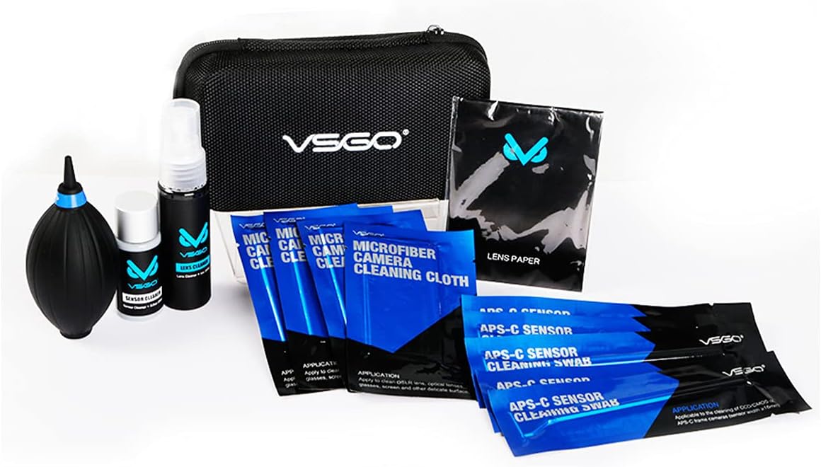 VSGO All-in-One Camera Cleaning Kit for APS-C Sensor Cameras Compatible with Canon, Nikon, Sony, Pentax and DSLR,CMOS Swabs, Lens Cleaning Pen, Air Blower and Other Clean Accessories Included (DKL-20)