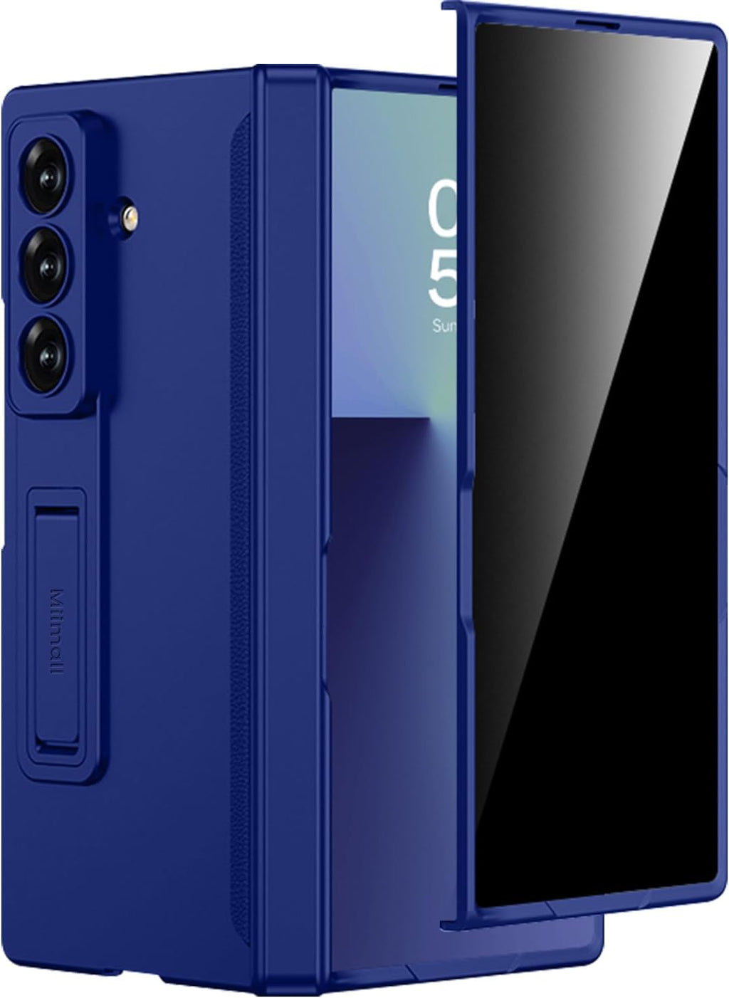 Miimall for Z Fold 7 Case with Privacy Screen Protector, [Military Grade Drop Protection] Built-in Adjustable Kickstand & Magnetic Hinge Protection Shockproof Phone Case for Galaxy Z Fold 7 Navy Blue
