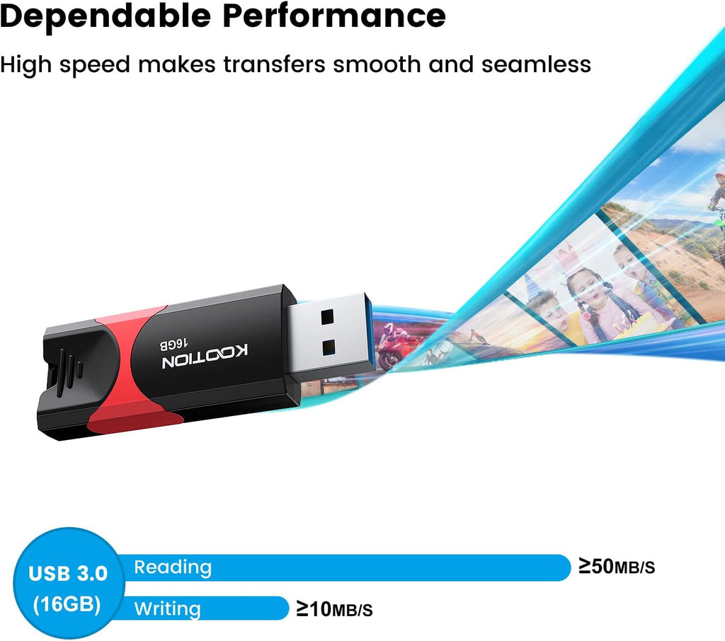 USB 3.0 Flash Drive KOOTION 10 Pack 16GB USB 3.0 Thumb Drive Retractable 16G Zip Drive Ultra High Speed USB Stick Jump Drive Rugged Memory Stick with LED Indicator for Data Storage and Transfer