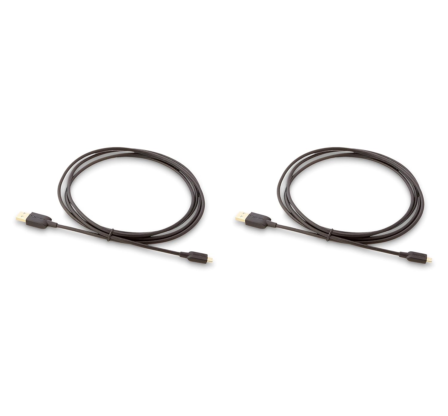 Amazon Basics 2-Pack USB-A to Micro USB Charging Cable, 480Mbps Transfer Speed with Gold-Plated Plugs, USB 2.0, 6 Foot, Black
