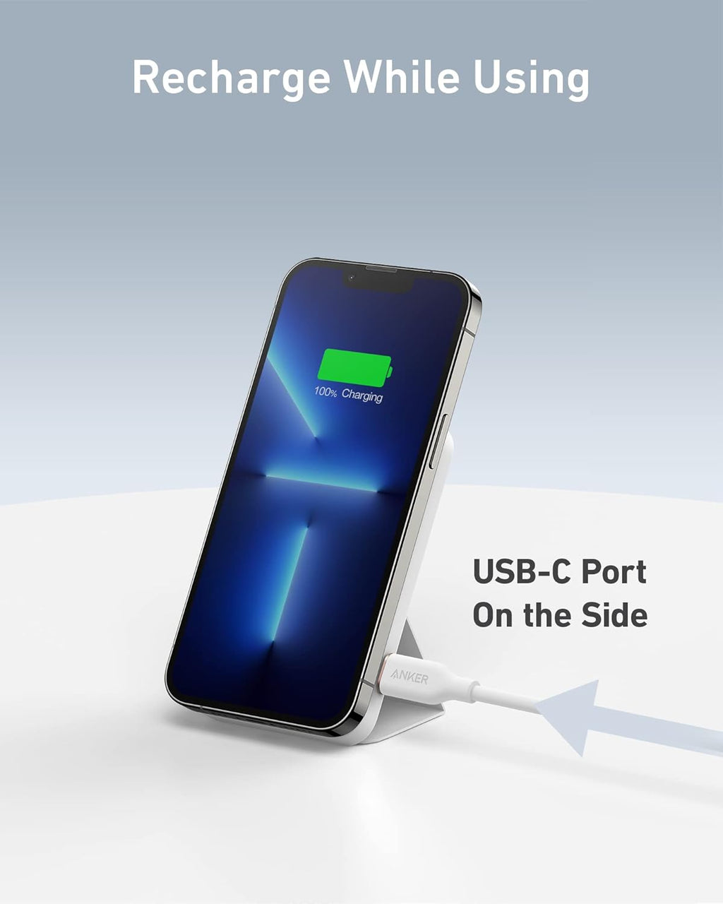 Anker 622 Magnetic Battery (MagGo), 5,000mAh Foldable Magnetic Wireless Portable Charger with Stand and USB-C Port (On The Side), Magsafe-Compatible for iPhone 16/15/14/13 Series