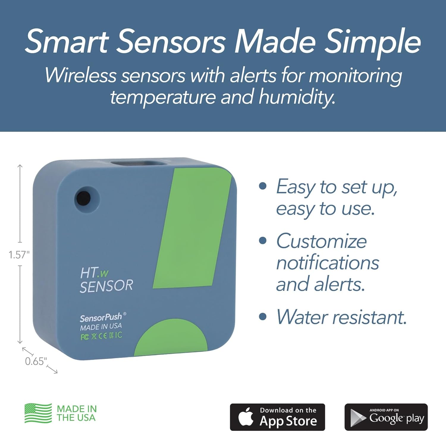 SensorPush HT.w Smart Temperature Sensor & Humidity Sensor - Bluetooth Thermometer & Hygrometer with App Monitoring - Water Resistant Temperature & Humidity Monitor for RV, Basement, Fridge (4 Pack)
