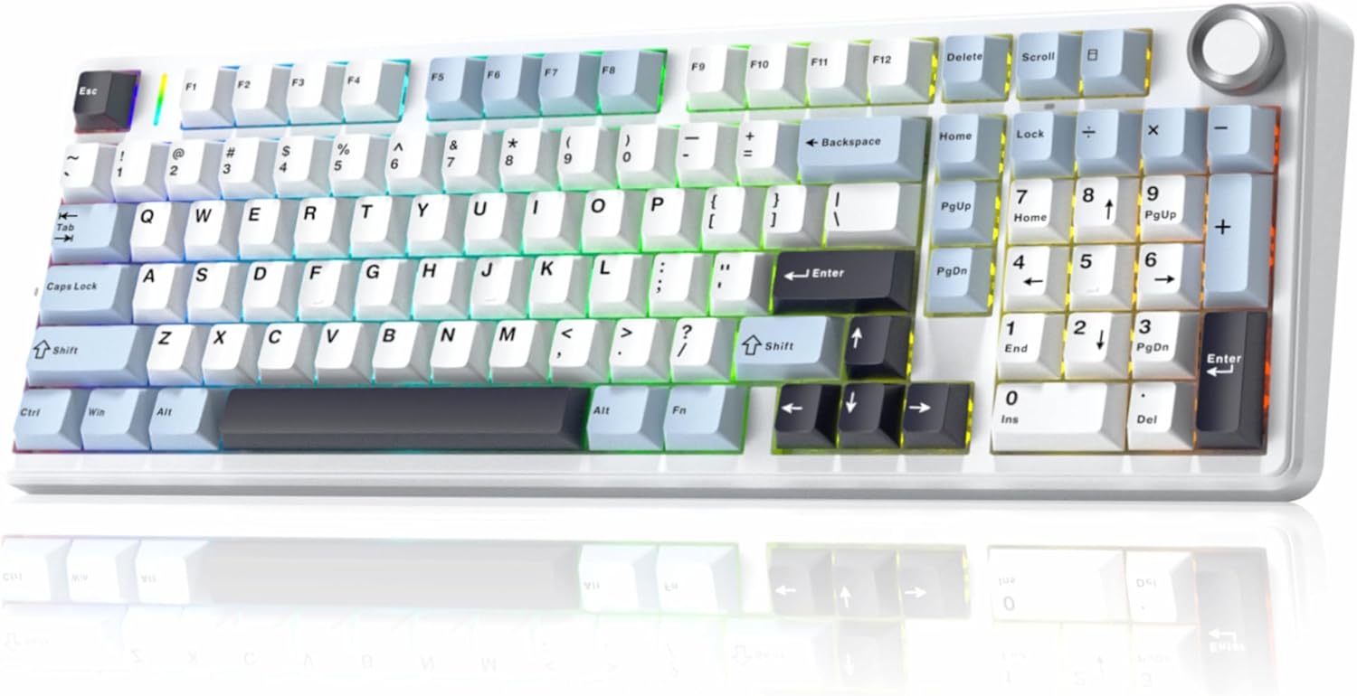 x Aula F99 Pro Wireless Mechanical Keyboard, Gasket Hot Swappable Custom Keyboard with Knob, RGB Backlit,Pre-lubed Reaper Switches PBT Keycaps BT5.0/2.4GHz/USB-C Creamy PC Gaming Keyboards - Blue