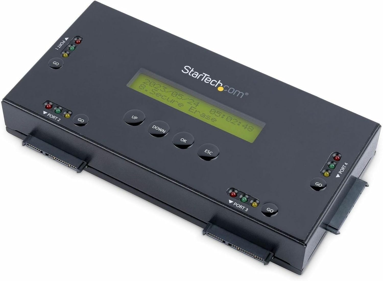 StarTech.com 4 Bay SSD/HDD Hard Drive Eraser, 2.5/3.5" SATA, Hostless Standalone Secure Erase, Disk Sanitizer, Hardware Wiper Erasing Tool, 9 Modes, RS232 Printer Port, NIST/DOD, LCD, TAA (SATERASER4)