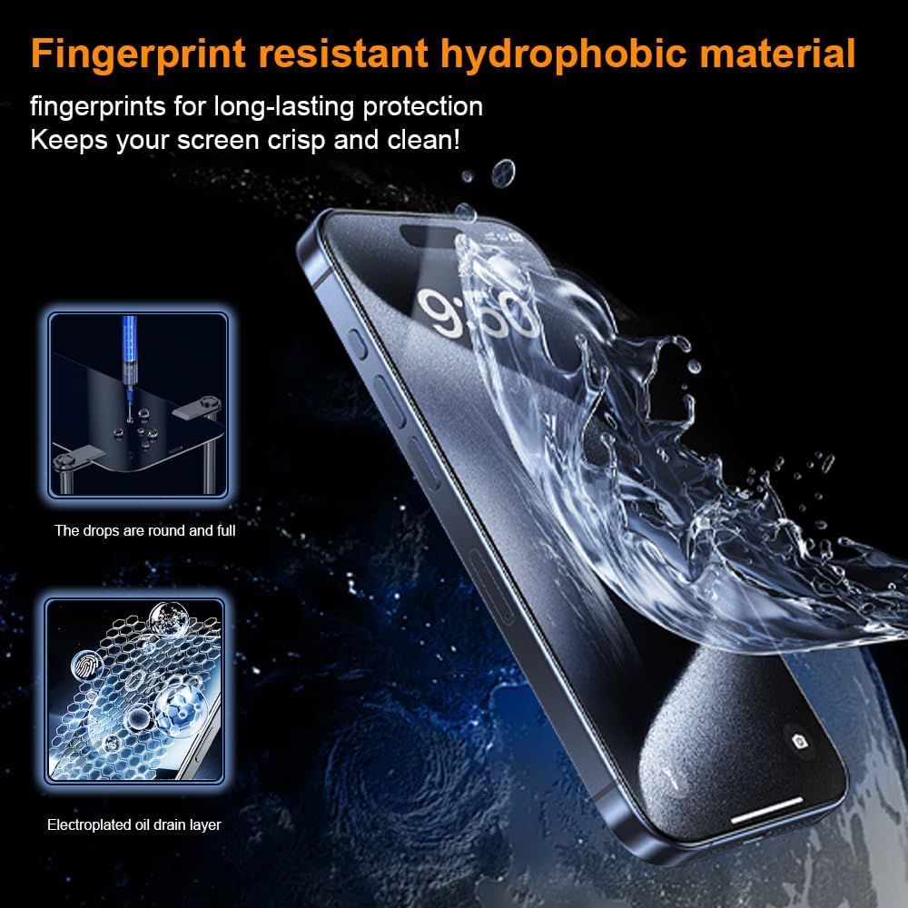 OneFish Screen Protector for Iphone 16 Plus, HD Clarity Tempered Glass Film 9H+ Hardness, with Hassle-Free Installation Frame, Dust-Free Bubble-Free Anti-Fingerprint, 2Pack