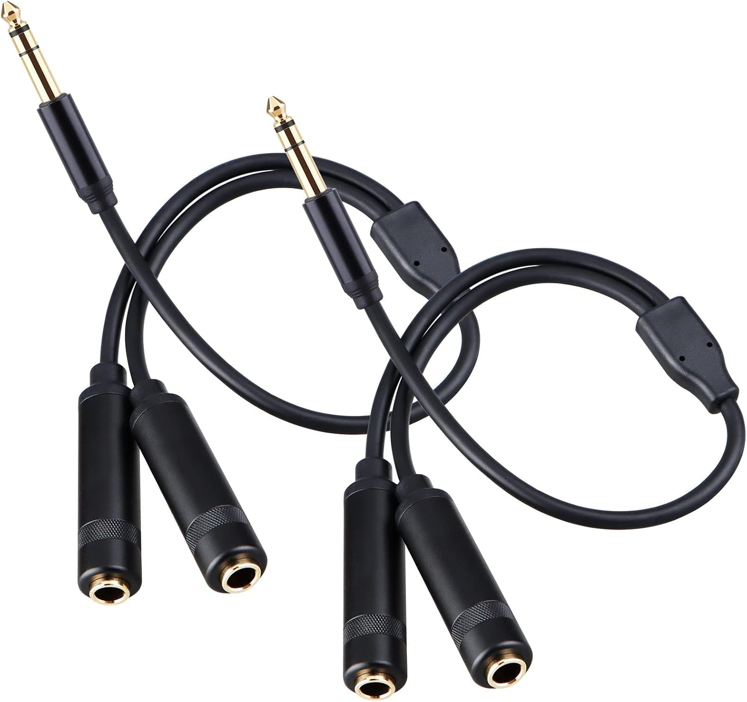 HOSONGIN 1/4" Stereo Splitter Cable (2-Pack), 1/4 Inch TRS Male to Dual TRS Female Y Adapter, Gold-Plated, Noise-Free Audio Cable for Headphones, Amplifiers, Studio, 1.6Ft (20 inch)