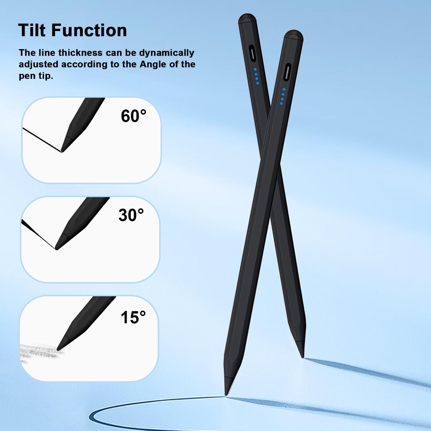 Stylus Pen for iPad 9th&10th - Type-c Charging Pencil for ipad Palm Rejection Active Pen Compatible with (2018-2025) Apple iPad 6/7/8/9/10/11(A16), Air 3/4/5/M2/M3, Mini 5/6, Pro 11"/12.9"/M4（Black）
