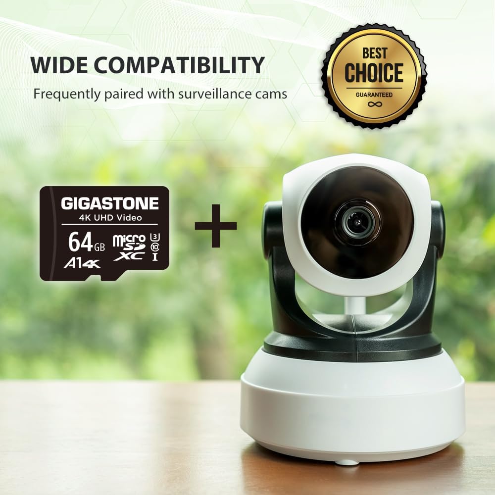 GIGASTONE 64GB Micro SD Card 2-Pack, A1 V30 4K Video Recording, Surveillance Security Cam Action Camera Drone Professional, 90MB/s Micro SDXC UHS-I U3 Class 10