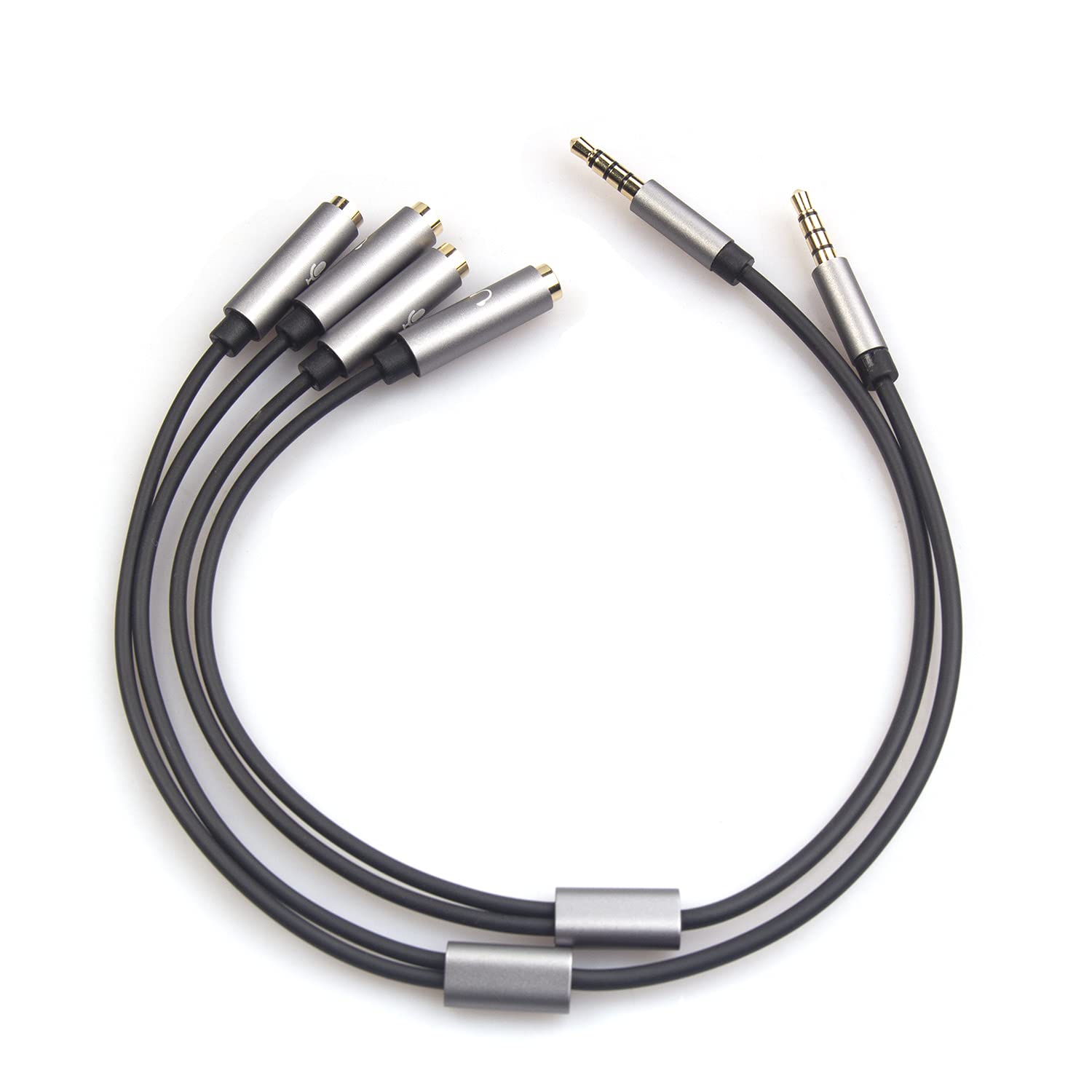 REXUS Grey 2-Pack 3.5mm Y Splitter Stereo Audio Cable 4-Pole Male to 2 Female for Headphone, Headset Splitter Adapter Extension Aux Cable, Compatible MobilePhone and New Version Laptop(M22F35Gx2)
