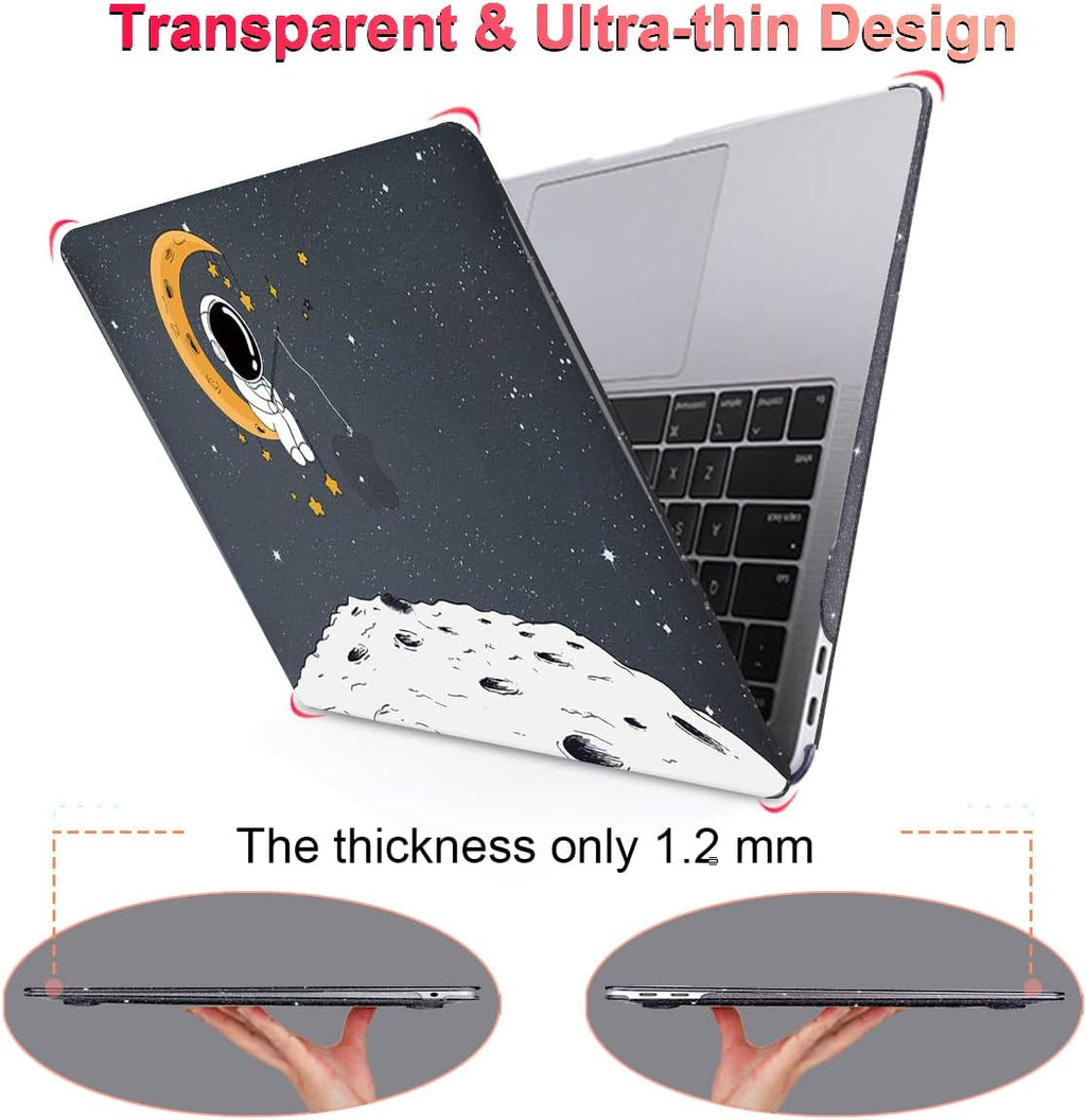 for MacBook Air 13 inch Case 2021 2020 2019 2018 Release M1 A2337 A2179 A1932 Retina Display with Touch ID, Shiny Plastic Hard Shell Case Keyboard Cover Screen Protector, Astronaut Moon