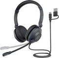 NUROUM HP21 USB Headset with Microphone for PC, AI Noise Cancelling Mic for Work, Wired Headset for Call Center/Office, Mute Button, USB-A/Type-C for Computer/Laptop/Desktop, Compatible w/Zoom/Teams