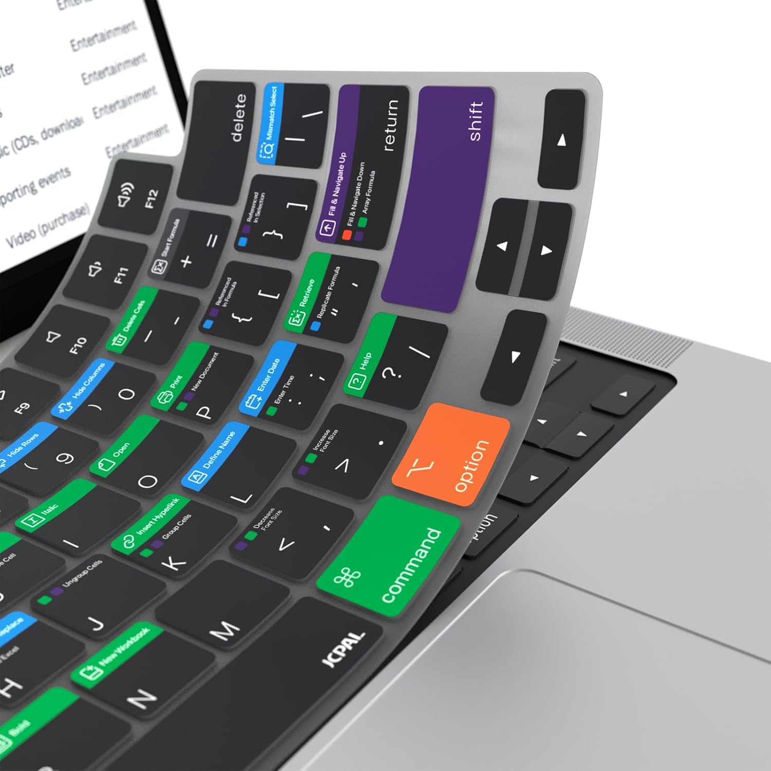 JCPal Microsoft Excel Shortcut Guide Keyboard Cover for Apple MacBook Pro 14 inch and MacBook Pro 16 inch (M1-M4 Models) and MacBook Air 13 inch and MacBook Air 15 inch (M2-M4 Models) (US-Layout)