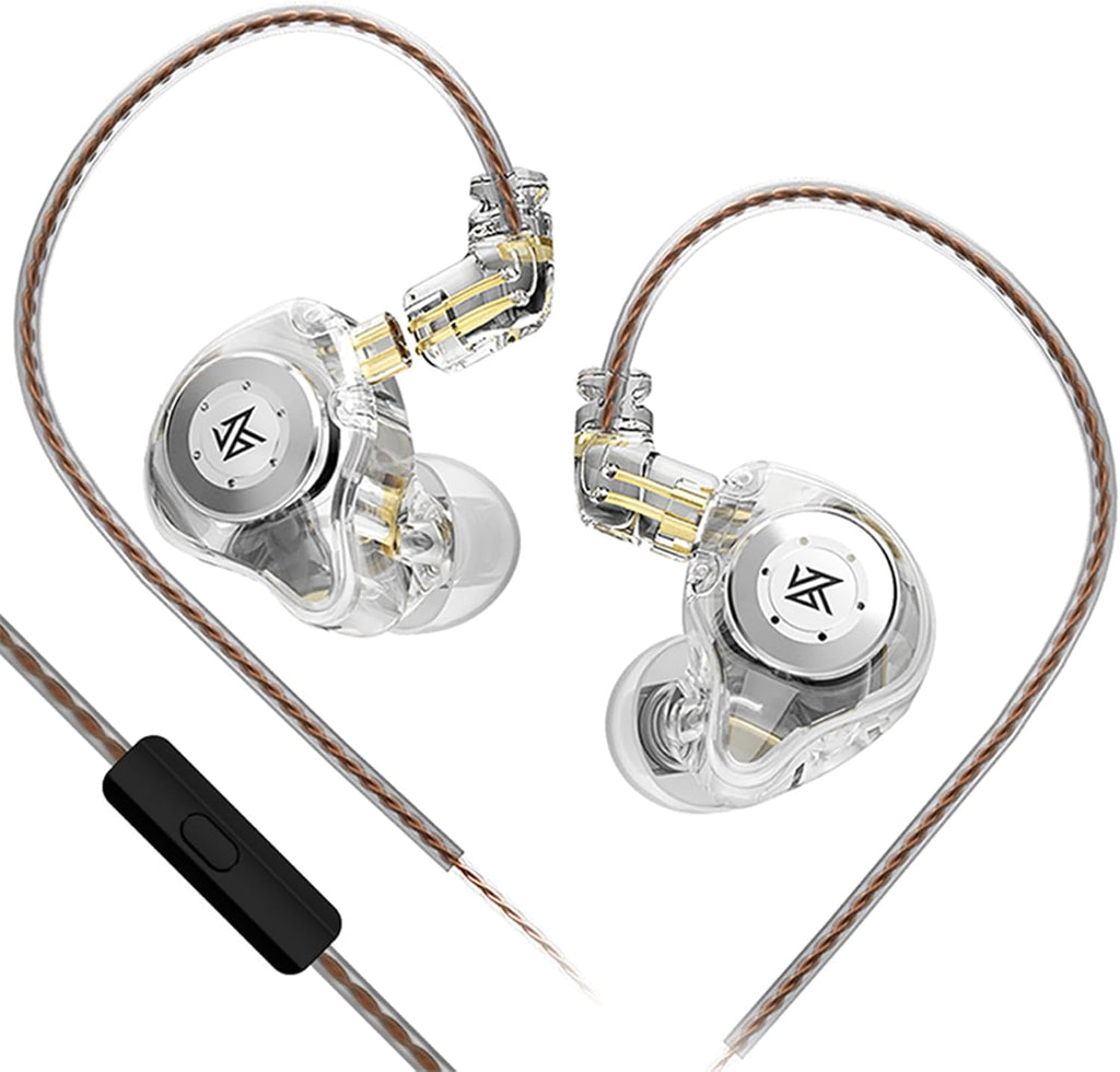 keephifi KZ EDX Pro in Ear Monitors with Microphone KZ IEM Earphones Dual DD HiFi Stereo Sound Wired Earphones Noise Cancelling Earbuds for Musicians Singer Audiophiles (White, with Mic)