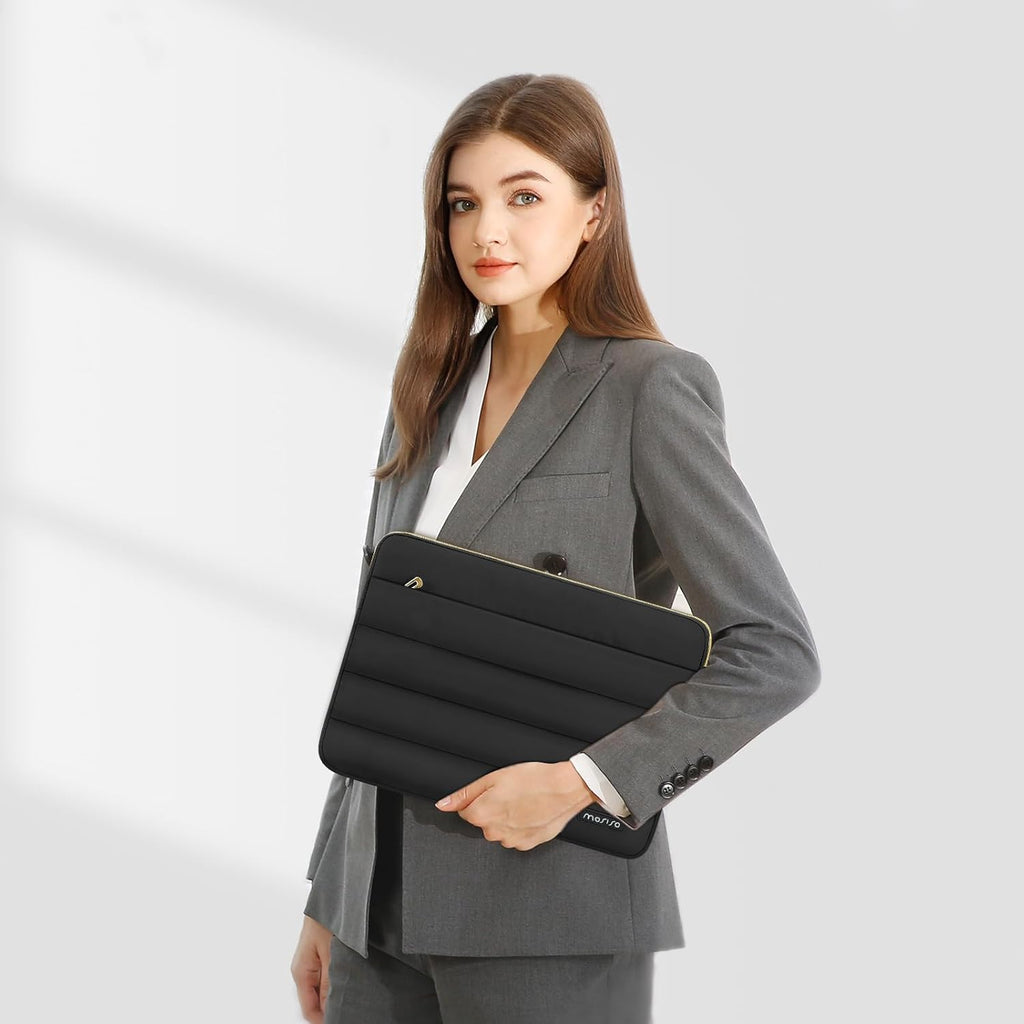 MOSISO 15-15.6 inch Laptop Case, 16 inch Puffy Laptop Sleeve Compatible with MacBook Pro 16, HP Dell ASUS Acer Toshiba Lenovo Notebook Computer, Polyester Horizontal Bag with Small Case, Black