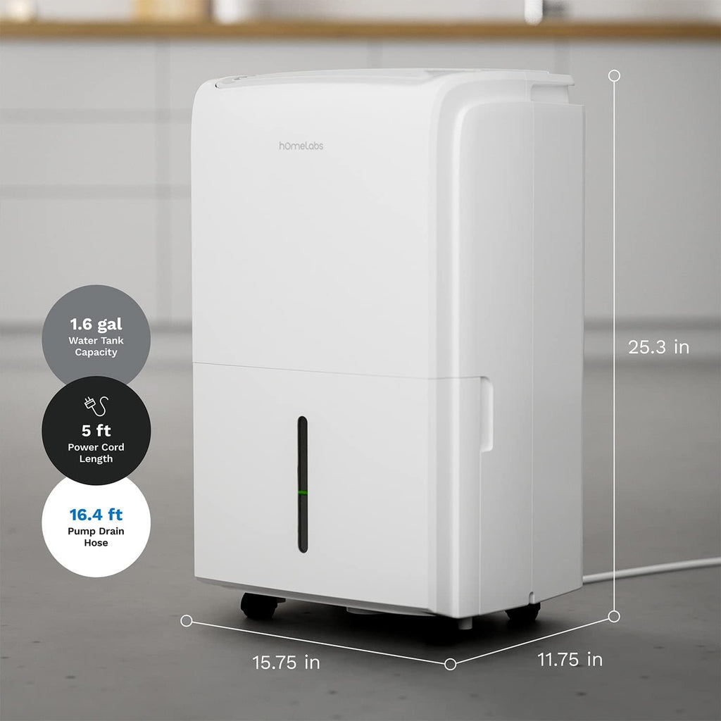 hOmeLabs 40 Pint Dehumidifier with Pump for up to 6,000 Sq Ft Rooms (MAX 104 Pint at 95°F, 90% RH) – Powerful Moisture Removal for Medium to Large Rooms and Basements