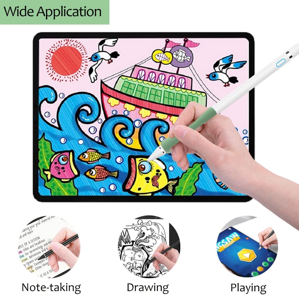 Stylus Pen for iPad, DOGAIN Stylus Pen for Touchscreen with Green Grip, Digital Active Fine Point Pen for Drawing/Writing/Playing, iPad Pencil Compatible with iOS/Android and Other Tablets