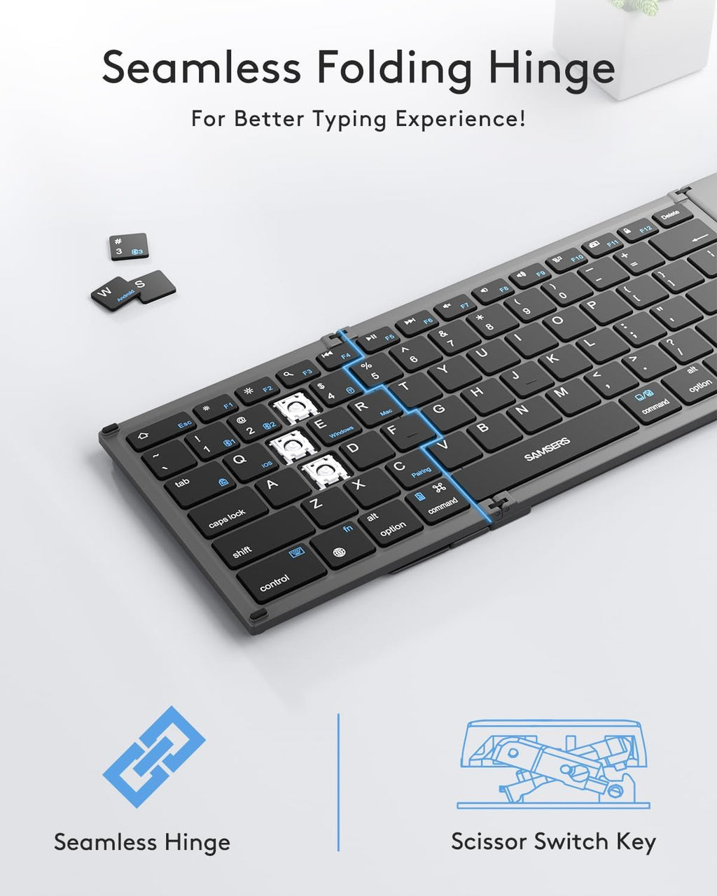 Samsers Foldable Bluetooth Keyboard with Touchpad, Full-Size Dual-Mode Wireless Folding, Rechargeable Portable Travel for iOS Android Windows Mac OS, Support 4 Device(BT5.1x3 + 2.4G)