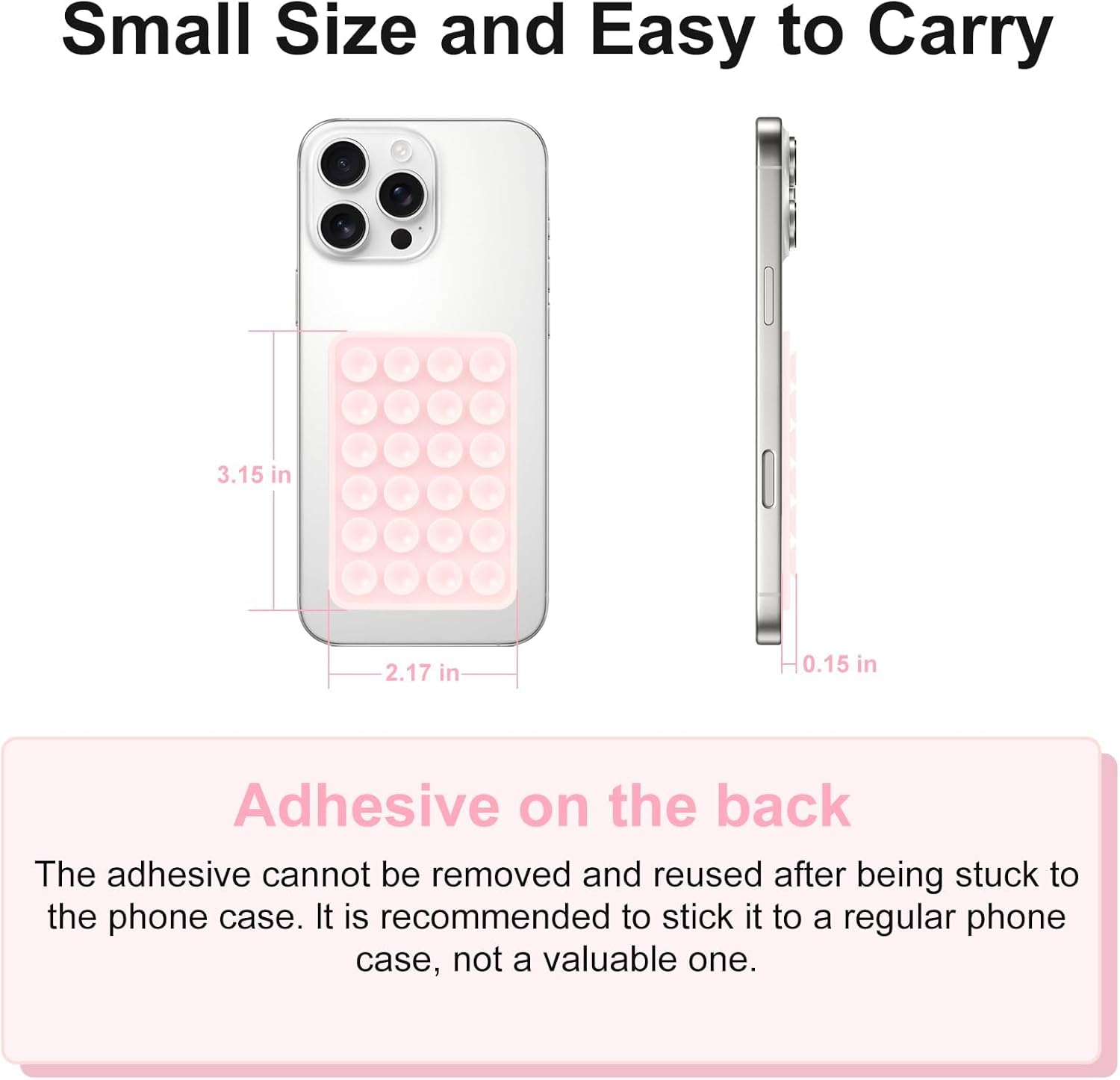 2PCS Silicone Suction Phone Case Mount, Non Slip Suction Cup, Hands-Free Phone Accessories Holder for Selfies and Videos, Silicone Adhesive Stand Sticky for Cell Phone Light Pink