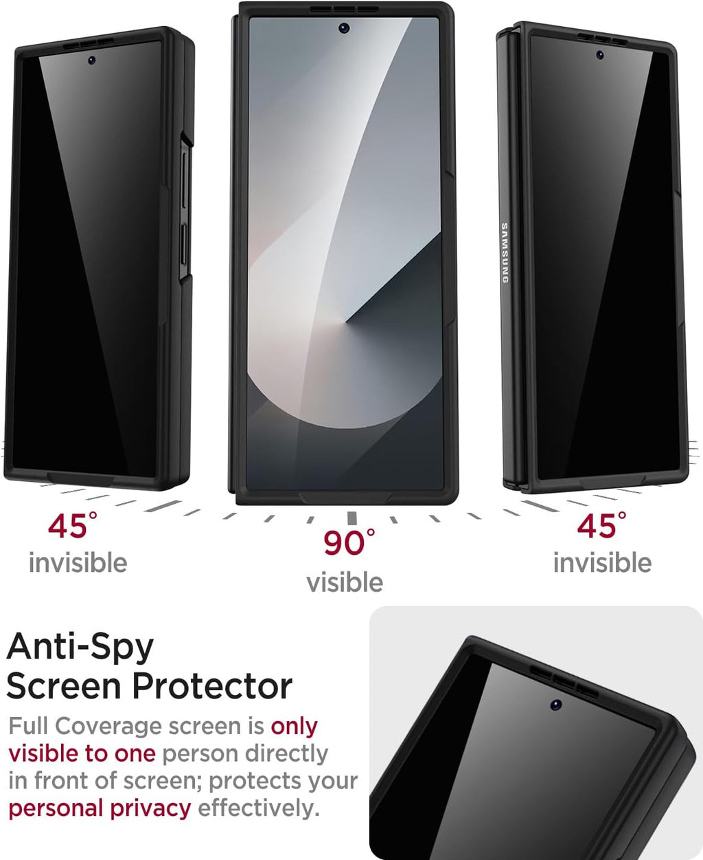 Miimall for Samsung Galaxy Z Fold 6 Case with S Pen Holder Slot [Military Grade Drop][Built-in Privacy Screen & Invisible Kickstand] Slim Thin Protective Phone Case for Galaxy Z Fold 6 Cover Black