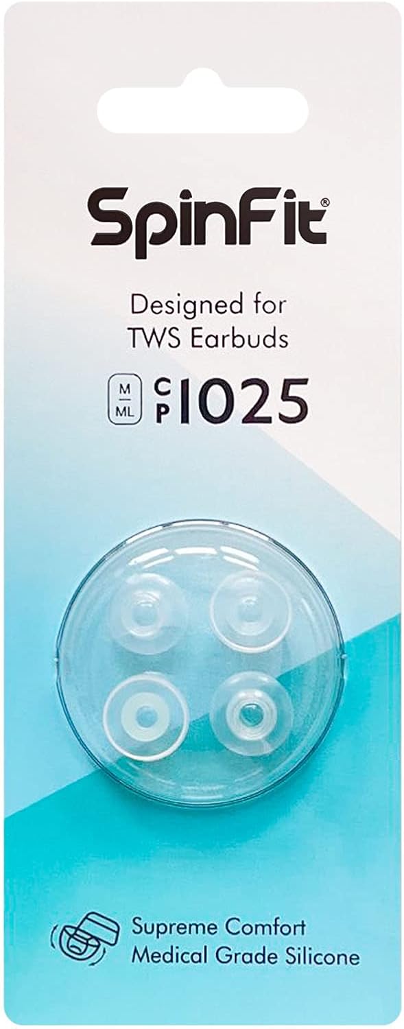 SpinFit CP1025- ML/M- Medical Grade Silicone Patented Ear Tips, Secure Fit and Supreme Comfort Fits MTW3, Galaxy Buds 2, Soundcore Space A40 & More (2 Pairs) (for Nozzle Diameter from 4-5.5mm)