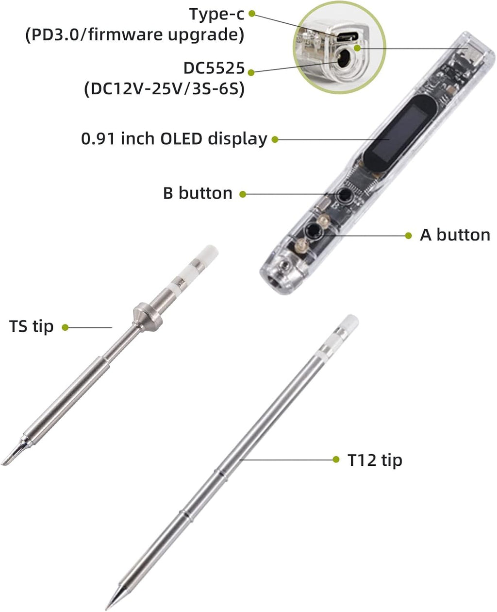 SEQURE SI012 Soldering Iron, 68W Electric Soldering Iron Kit Adjustable Temperature 212°F-842°F, 8S Fast Heating, Digital OLED, Auto Sleep, 19V Power Adapter, 2 Soldering Tips Portable Welding Tool
