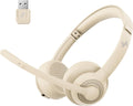 Wireless Headset with AI Noise Cancelling Microphone Bluetooth Headset - Bluetooth V5.2 Headphones with USB Dongle & Mic Mute for Computer/Laptop/PC/iPhone/Android/Cell Phones/Zoom-Apricot