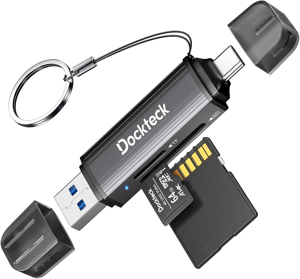 SD Card Reader, Dockteck USB 3.0 Card Reader to Micro SD Card Adapter to SD TF Memory Stick, Dual-Slot OTG Reader for UHS-I SD/Micro SD/SDHC/SDXC/MMC, for MacBook,iPad Pro/Air, iPhone 15, Android