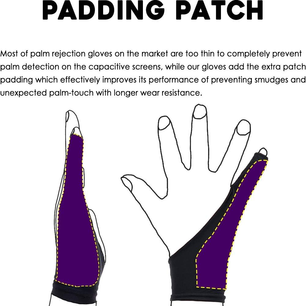 AKX Artist Drawing Glove Large - 2 Pack Palm Rejection for iPad - Smudge Guard, 1 Finger, Fingerless, Good for Left and Right Hand, Black | AK-010