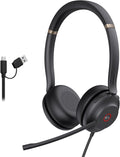 Yealink UH37 USB Headset with Noise Cancelling Microphone,Wired Headset for PC Laptop,Teams Certified,USB-A & USB-C Cable,Works with Zoom and Other Leading UC Platforms