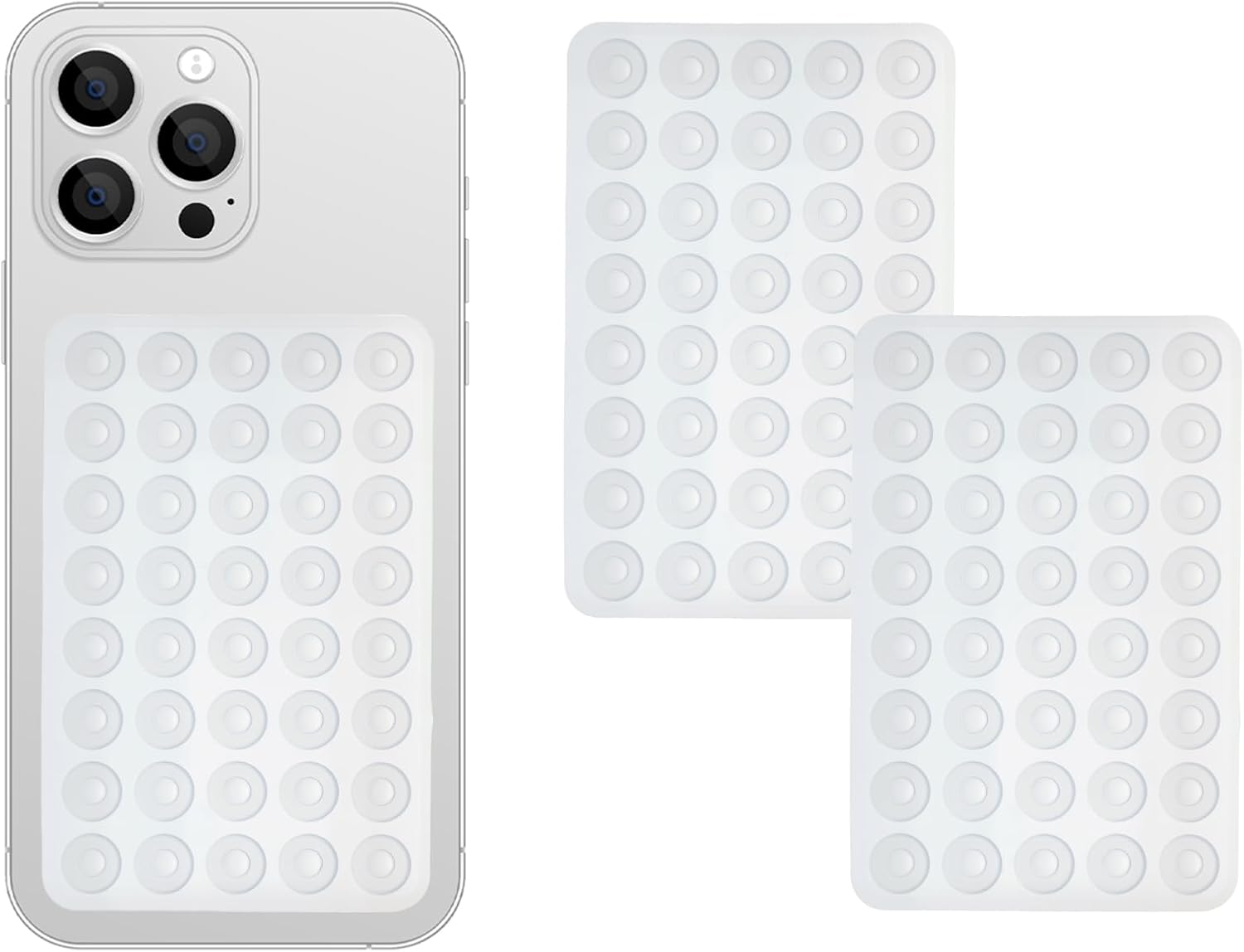 2 Pack Silicone Double-Sided Suction Grip – 40 Cups per Side, Strong Hold for iPhone, Galaxy, Pixel, Android – Hands-Free for Selfies & Videos (Clear)
