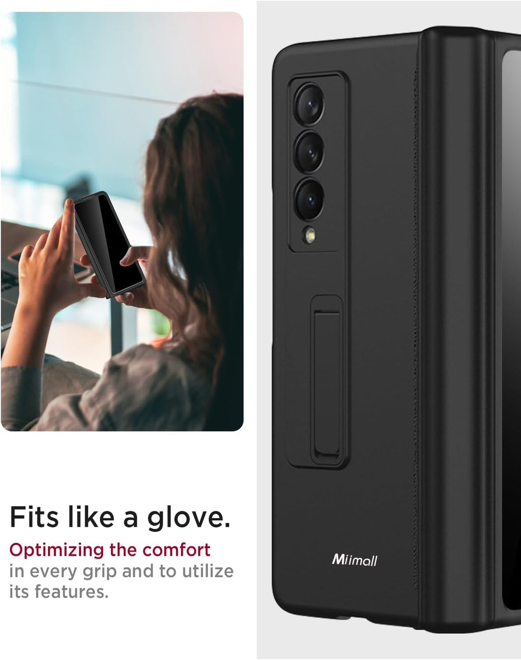 Miimall for Samsung Galaxy Z Fold 3 Case with Privacy Screen Protector, [Anti Spy] Built-in Adjustable Kickstand & Magnetic Hinge Protection Full-Body Protective Case for Galaxy Z Fold 3 5G Black