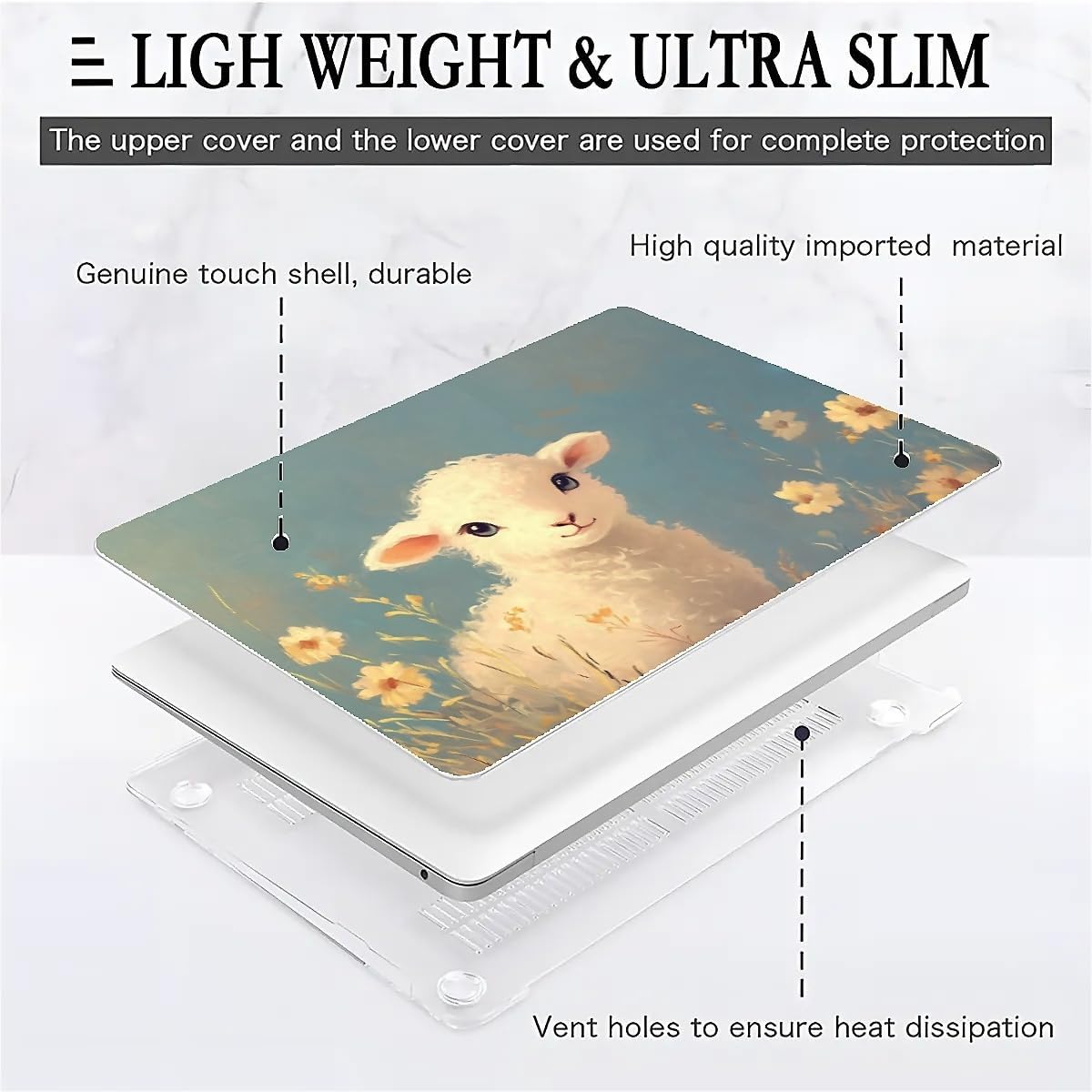 Compatible with MacBook Air 13.3 13.6 Inch Case 2022 2021 2020 2019 Plastic Hard Shell Case Cover,13.6 Air (A2681) M2 2022, Cute Little Lamb