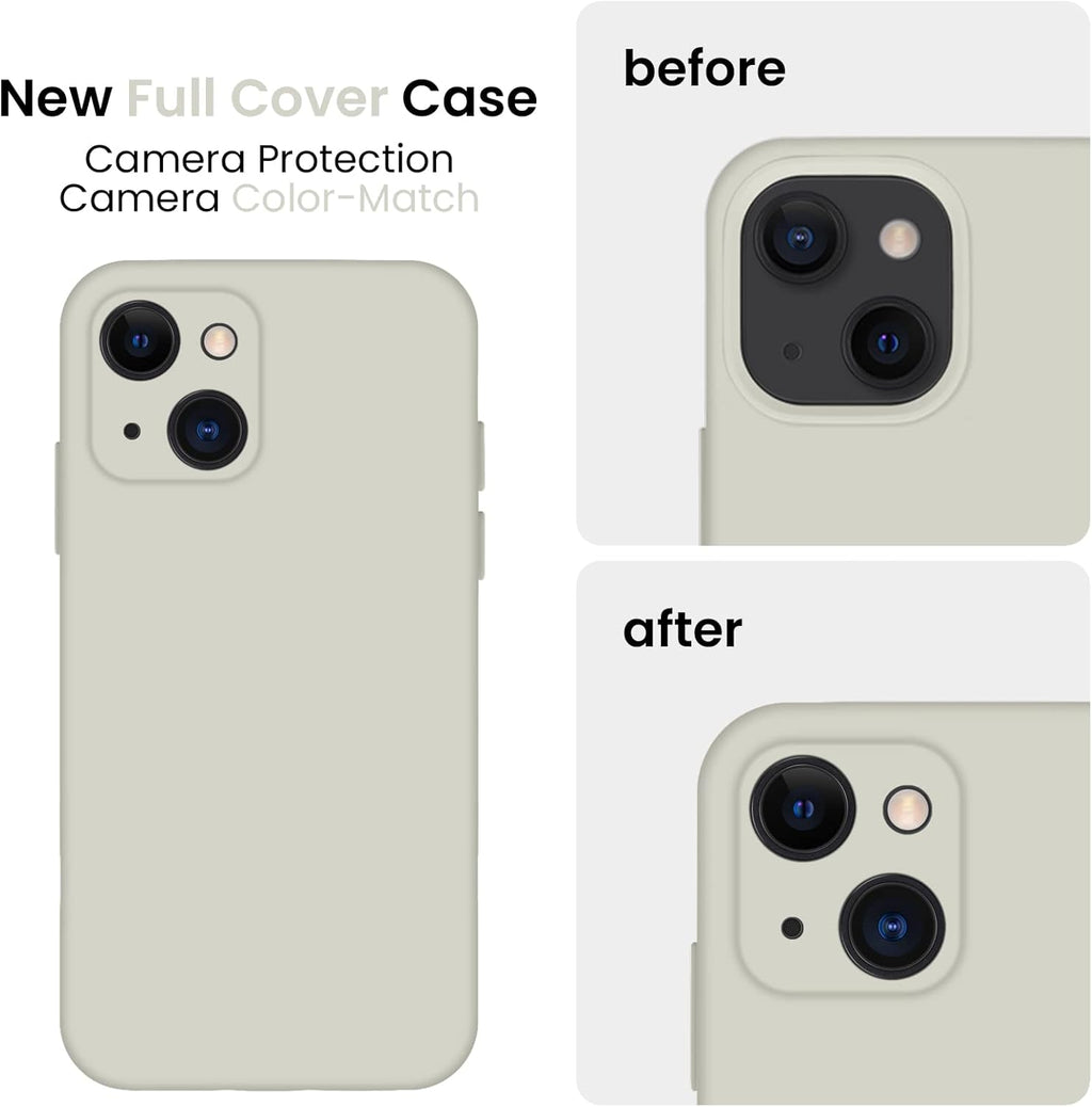 FireNova Designed for iPhone 13 Case, Silicone Upgraded [Camera Protection] Phone Case with [2 Screen Protectors], Soft Anti-Scratch Microfiber Lining Inside, 6.1 inch, Stone