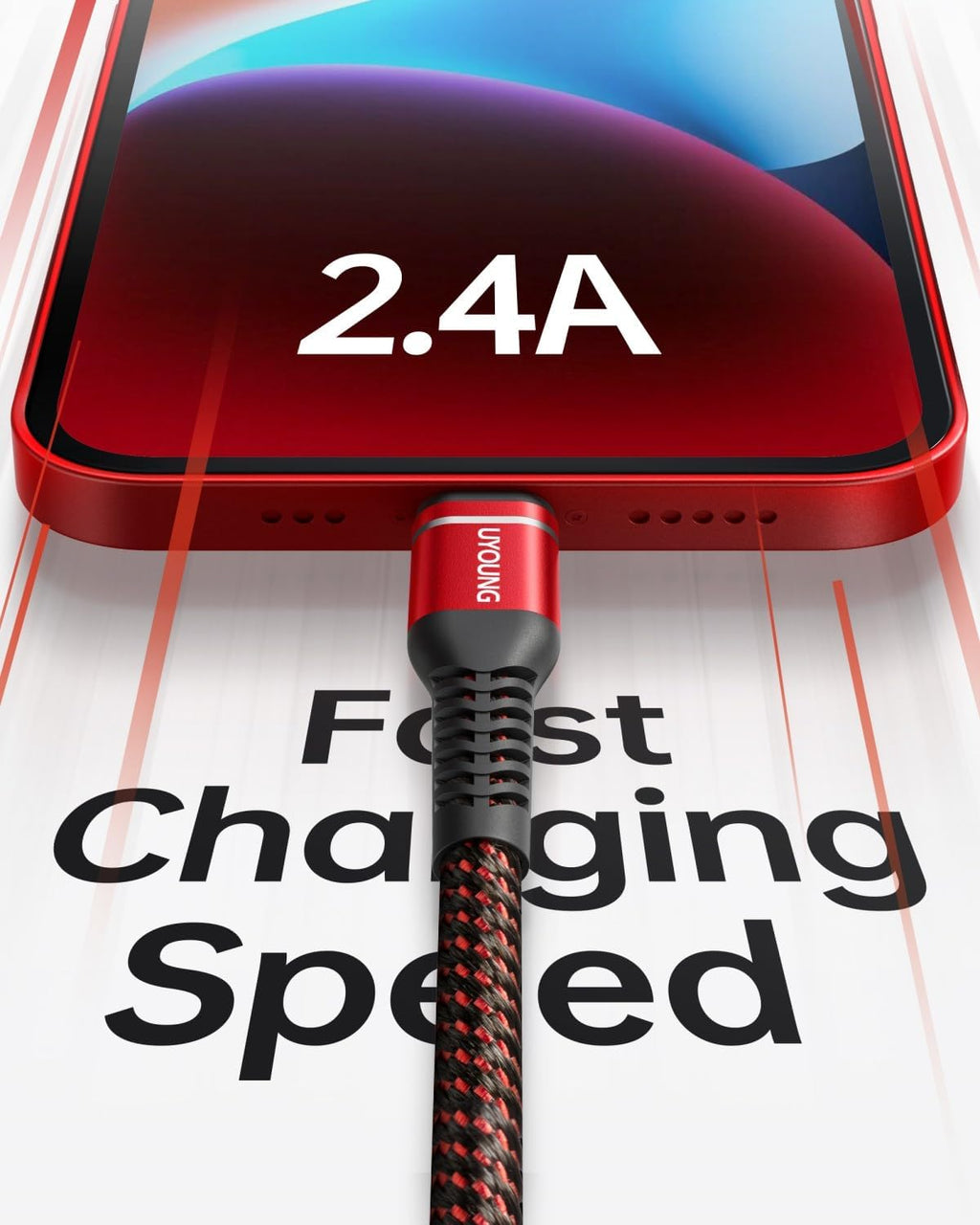 UYOUNG iPhone Charger Cable 3Pack 6FT [Apple MFi Certified] USB to Lightning Cable Nylon Braided Heavy Duty Fast Charging Cord Compatible with iPhone 14/13/12/11/SE/X/XS/XR/8/7/6/6S/iPad - Red