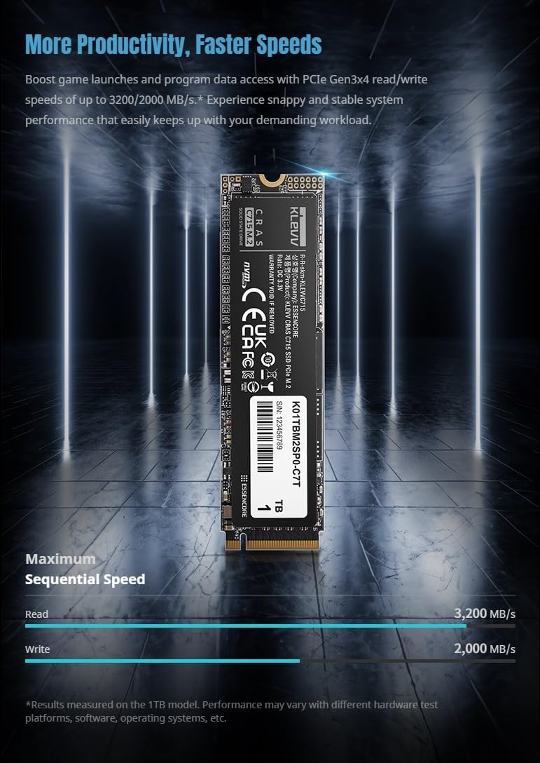 KLEVV CRAS C715 256GB M.2 2280 NVMe PCIe Gen3x4 Laptop & Desktop, up to 3000MB/s (K256GM2SP0-C7T)